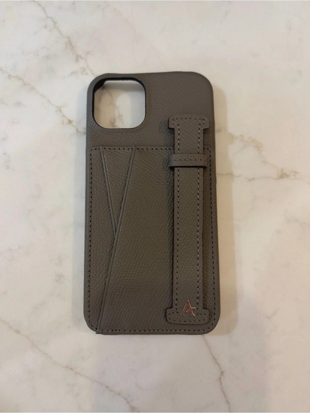 Premium Gray Leather iPhone Case with Hand Strap